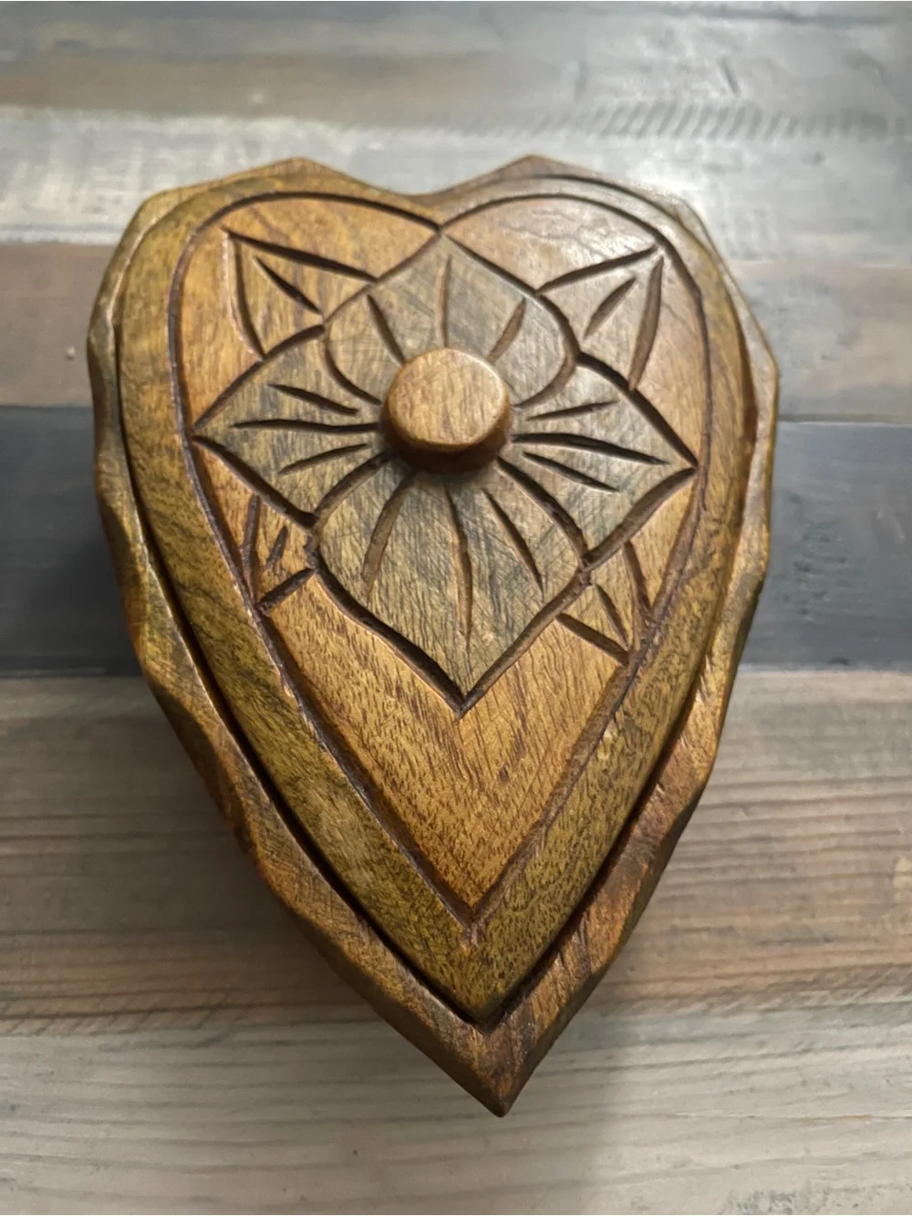 Handcrafted Jamaican Wooden Heart Trinket Jewelry Box – Floral Carved Folk Art